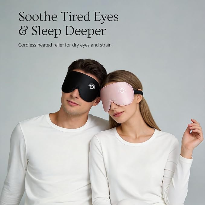 Heated Eye Mask FSA -HSA Eligible, 100% Pure Mulberry Silk, Cordless Warm Eye Compress for Dry Eyes Relief, 3 Heat Settings, 1500mAh Rechargeable, Washable Cover, Sleep & Travel