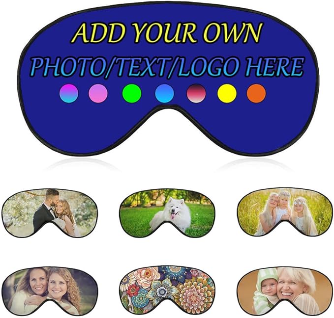Personalized Eye Mask, Custom Eyeshade Blindfold Add Your Design Image Text Customized Eye Cover with Adjustable Strap for Sleeping Travel Work Naps Blocks Light, Dark Blue