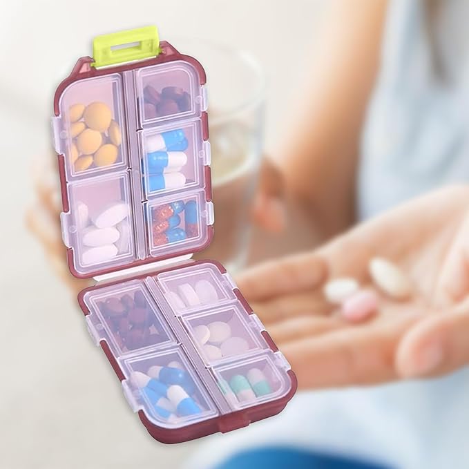 Travel Pill Organizer Portable Pocket Pill Case Small Pill Box for Purse Medicine Organizer Have 10 Compartments Storage Vitamin Fish Oil by INVODA (Red)
