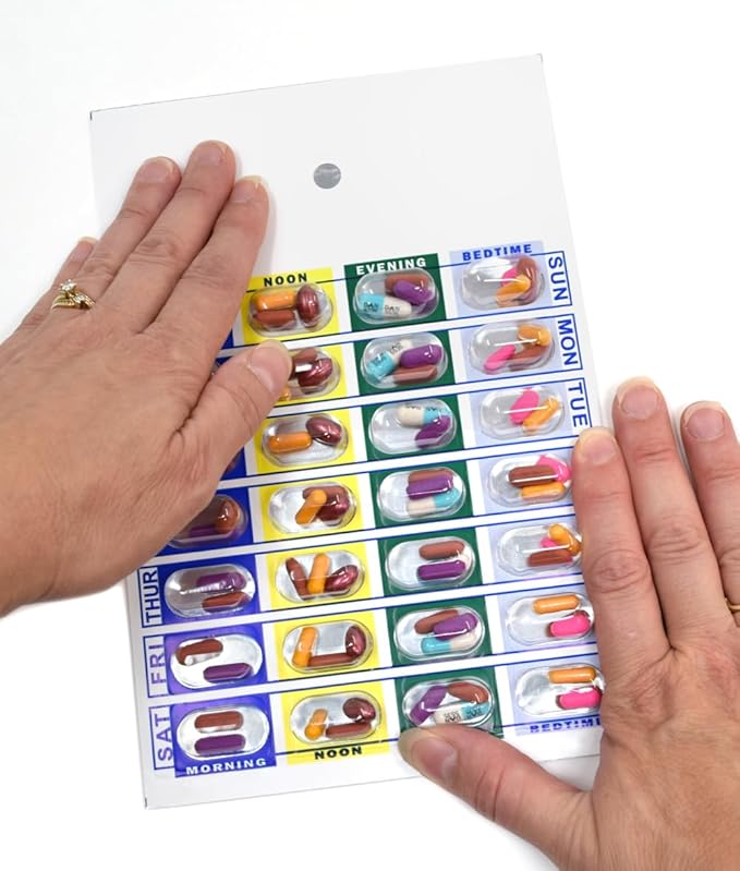 Medi-Aid 4 Times a Day Weekly Cold Seal Medication Blister Pack System Cards - One Piece Unit Dose Book Fold, Easy No Extra Equipment Needed, Just Fill and Seal, 24 Compartments, 6 Pack