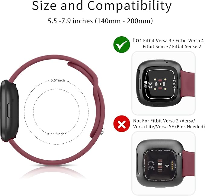 AK Silicone Bands Compatible with Fitbit Versa 4 & Sense 2 Bands for Women & Men, Soft Straps Replacement Wristbands for Fitbit Versa 3 & 4 / Sense & 2 Smart Watch (Wine Red)