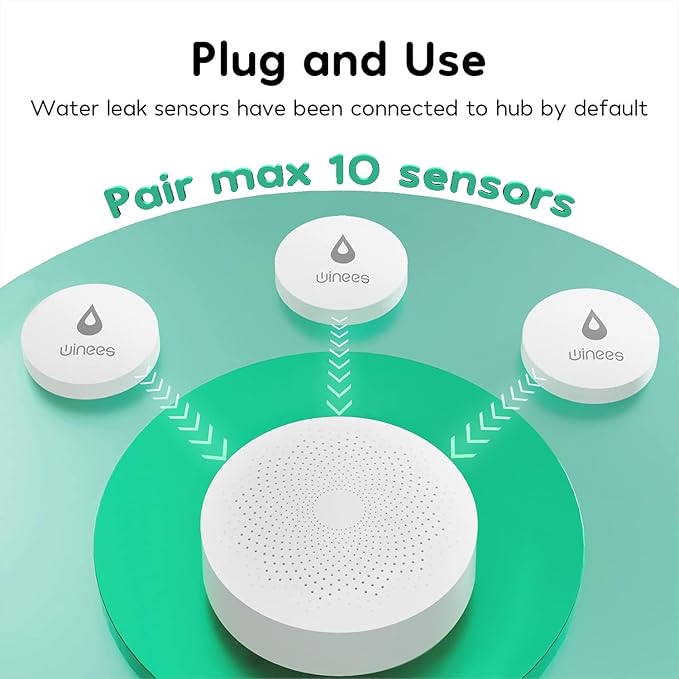 Winees WiFi Water Leak Detector for Home, 3 Pack Water Sensors with 100dB Adjustable Alarm, Leak Alert Email&SMS Notification, 200M Transmission for Basement, Bathroom, Laundry, IFTTT, 2.4G WiFi Only