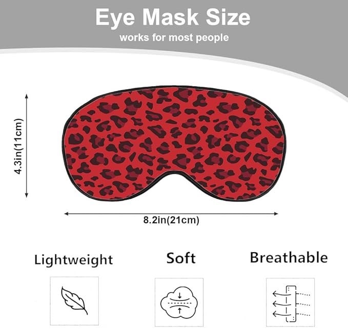 Red Leopard Pattern Silk Eye Mask Sleep Mask Animal Print Spot Speckle Eye Mask with Adjustable Strap Lightweight for Women Work Travel Night Sleep