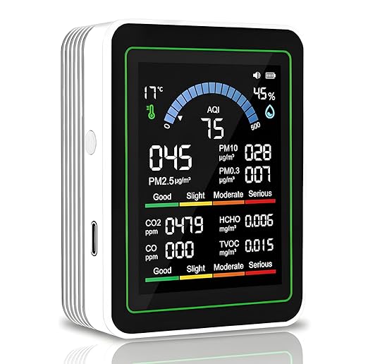 10 in 1 Smart Air Quality Monitor Indoor,Carbon Monoxide Monitoring,Co2 Detector,Professional Air Quality Test Kit with CO2 | CO | TVOC | HCHO | Temp | AQI | PM2.5 | PM0.3 | PM10