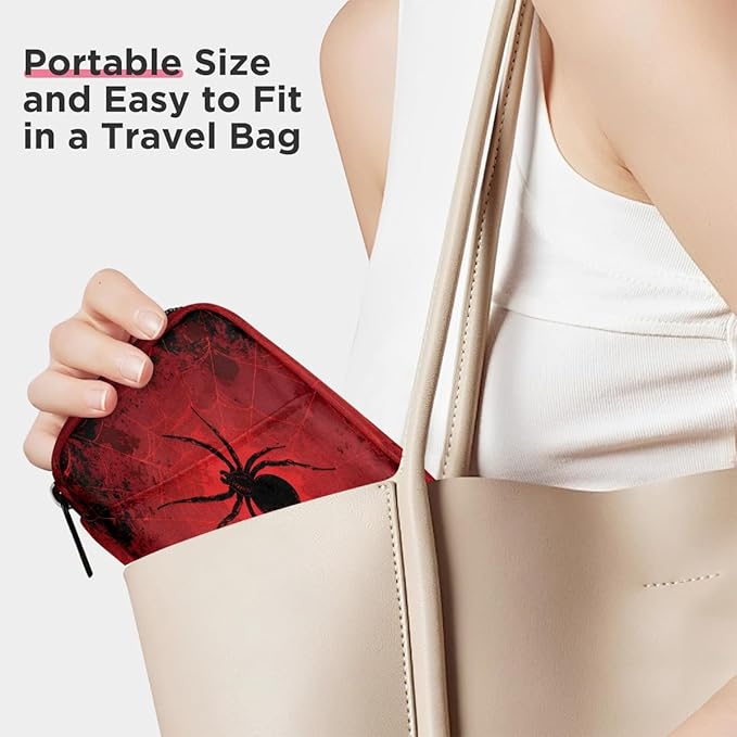 Red Spider Web Pill Case Everyday Travel, 7 Day Weekly Medicine Pill Box Compact Portable Pills Bottle Organizer with Zipper for Daily Vitamin Medicine Holder Bottle Organizers Bag