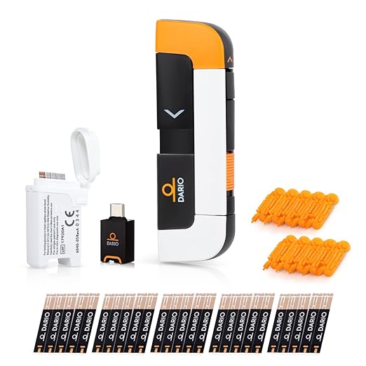 DARIO Smart Glucose Monitor Kit | USB-C Port (Compatible with Android devices only) | Test Blood Sugar Levels & Manage Diabetes, Testing Kit Includes: Glucometer with 25 Strips, 10 Sterile lancets