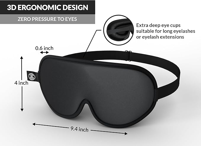 3D Sleep Mask -100% Blackout Sleep Mask, Memory Foam & Soft Cotton, Adjustable Headband, Ergonomic Design - Includes Soft Earplugs for Noise Reduction - Ideal for Travel & Restful Sleep