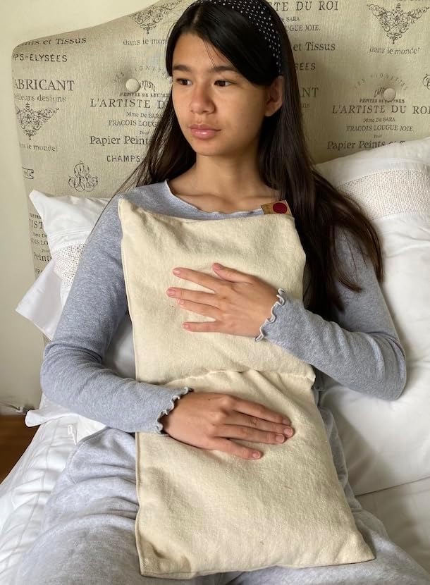 Double Square Natural Denim Cherry Pit-Stone Pillow, Microwavable Hot/Cold Compress, Sustainable Heating Pad, Moist Heat, Muscle Joint Pain Relief