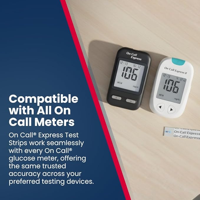 Blood Glucose Test Strips for Diabetes by On-Call Express, 50 Count, No Coding Needed, Quick Read in Seconds, Accurate Diabetic Blood Sugar Testing