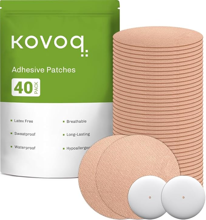 40-Pack Libre 2 & Lingo Sensor Covers, Kovoq Freestyle Libre 2 Sensor Waterproof Patches, 2 Hard Covers for Reliable Protection Against Bumps and Scratches, Breathable and Hypoallergenic (TAN)