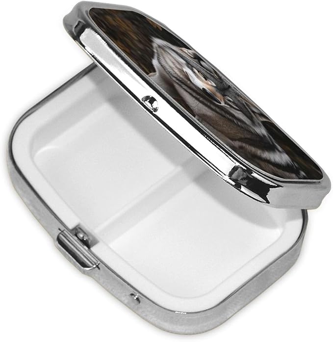 Wild Gray Wolf Pattern Pill Case Pill Box Travel Pill Organizer Small Square Medicine Box for Purse & Pocket Gifts