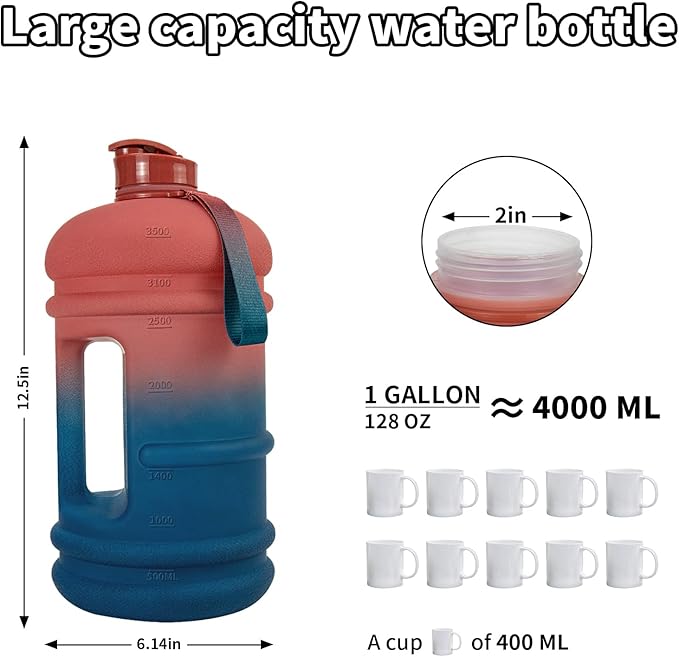 TOOFEEL1 Gallon Water Bottle,Leakproof,Bpa Free,Dishwasher Safe,128 oz Large Water Jug wiht Handle,Travel & Camping & Sports & Gym Water Bottle For Men and Women - Dawn