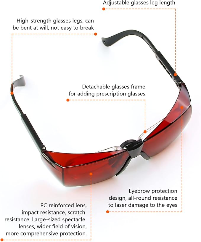 JILERWEAR Wavelength 180nm-540nm Laser Safety Glasses for 405nm, 445nm, 450nm,520nm,532nm Laser Light,Yag, Blue, Green Laser and UV Light Eye Protection Fit Dazzling Lasers, Like Engraving Machines