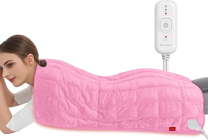 Comfytemp Far Infrared Large Heating Pad 17"×33" for Deeper Back & Period Relaxation, Weighted Electric Heat Pad with Evenly Filling Ceramic Bead for Better Fit, Mothers Day Gifts, XL Heated Pad, Pink