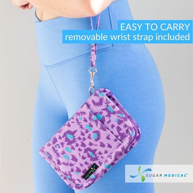 Sugar Medical Diabetes Supply Case | Medical Supplies Travel Bag | Glucose Meter Organizer | Diabetic Care Products | Glucometer Kit (Purple Leopard)