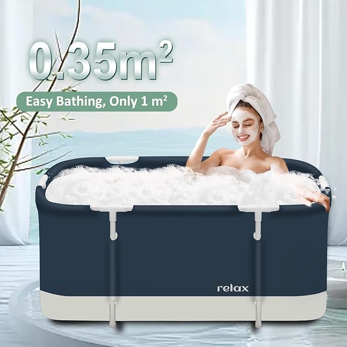 STARBRILLIANT Portable Foldable Bathtub,Soaking Standing Bath Tub for Shower Stall, Easy to Assemble Collapsible Bathtub, Suitable for Travel, Camping and Outdoor Activities (Relax, 45inch)