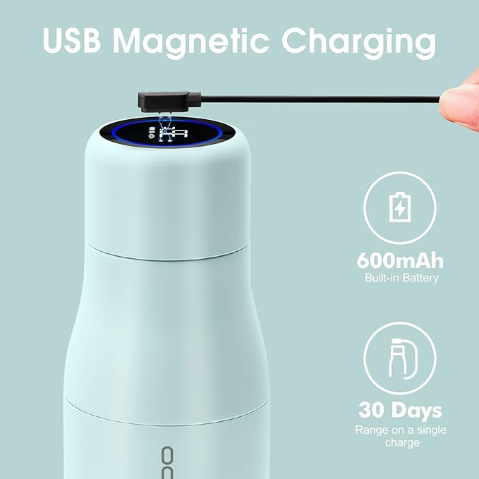 VSITOO 14.8oz Mini Smart Self-Cleaning Water Bottle，Small Insulated Stainless Steel Thermoses with AI Self-Clean, 30-Day Battery & Magnetic Charging for Travel, Gym, Office or Purse, Blue