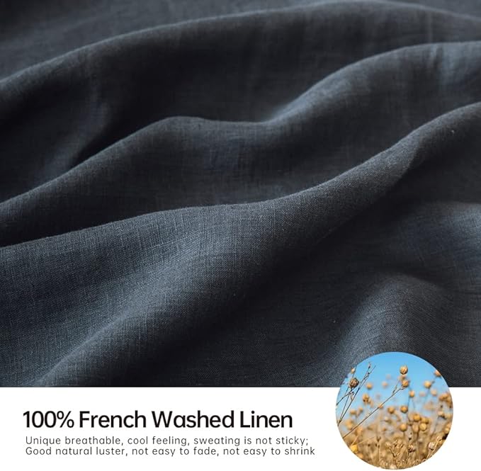 Simple&Opulence Washed Linen Bed Sheet Set Basic Style 4 Pieces (1 Flat Sheet & 1 Fitted Sheet & 2 Pillowcases) 100% Natural French Flax Soft Breathable Farmhouse Bedding (Queen, Dark Grey)