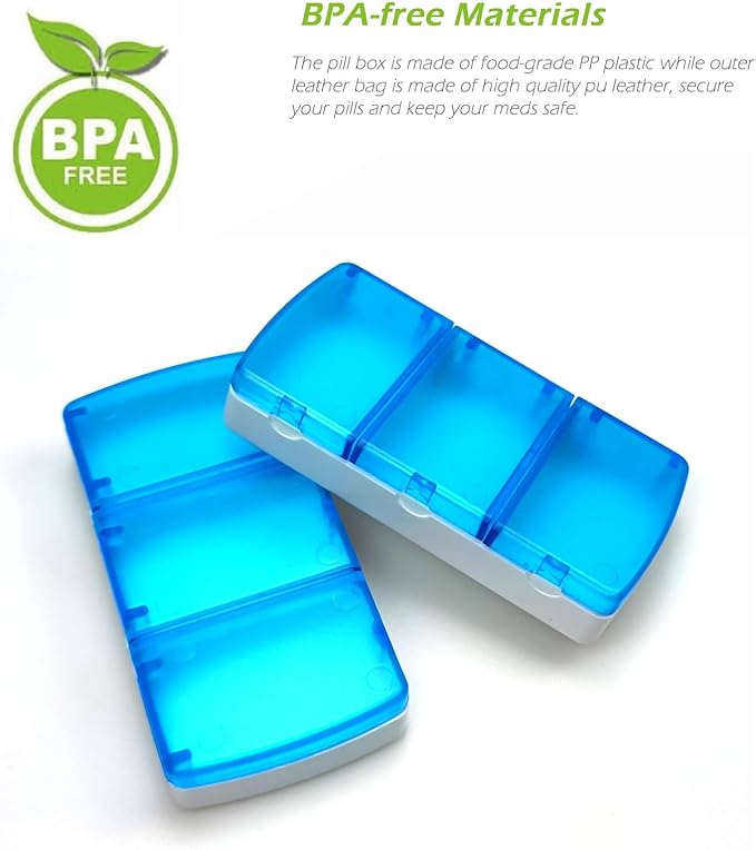 VOFOON Small Pill Organizer 3 Times a Day Daily 2 Pack, Travel Pill Box for Purse Pocket, 3 Compartment Portable Medicine Vitamin Case, Fish Oil Box, Supplement Box