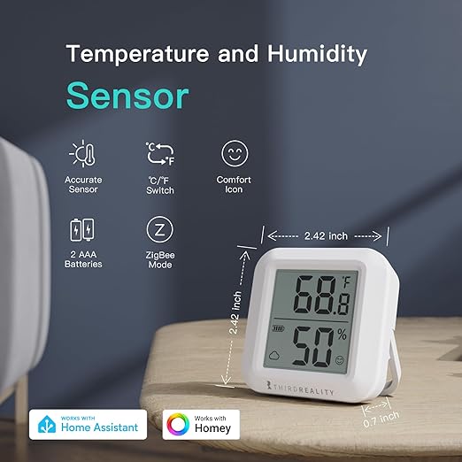 THIRDREALITY Zigbee Temperature and Humidity Sensor with Digital LCD Display, ZigBee Hub Required, App Records, Remote Monitoring and Smart Home Automation, AAA Batteries Included