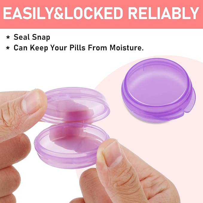 4 Pcs Mini Pill Organizer Small Pill Box Cute Portable Pill Case for Pocket Purse Travel Storage Containers Earplug Case Medicine Dispenser Vitamin Holder (Pink+Orange+Green+Purple)