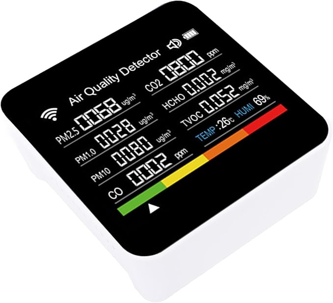 Smart Air Quality Detector, Portable 14 in 1 Indoor Air Quality Monitor with PM2.5 VOCs and Humidity Sensor for Home and Office Use