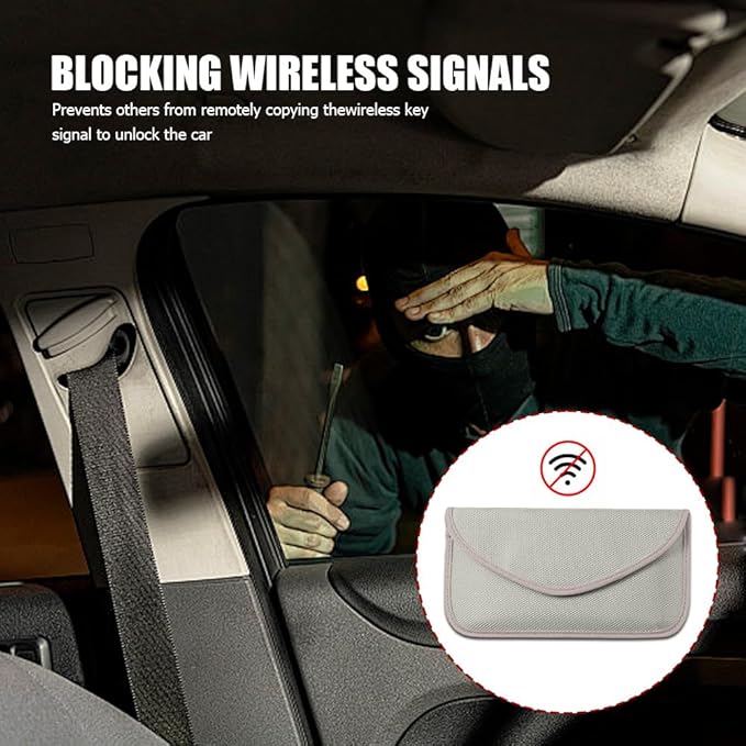 2PCS Faraday Bags for Car Key and Cell Phone, Signal Blocking Bag, Faraday Key Fob Protector, Universal Cell Phone Privacy Card Protection Car Accessories for Anti-Thefting (Silver)