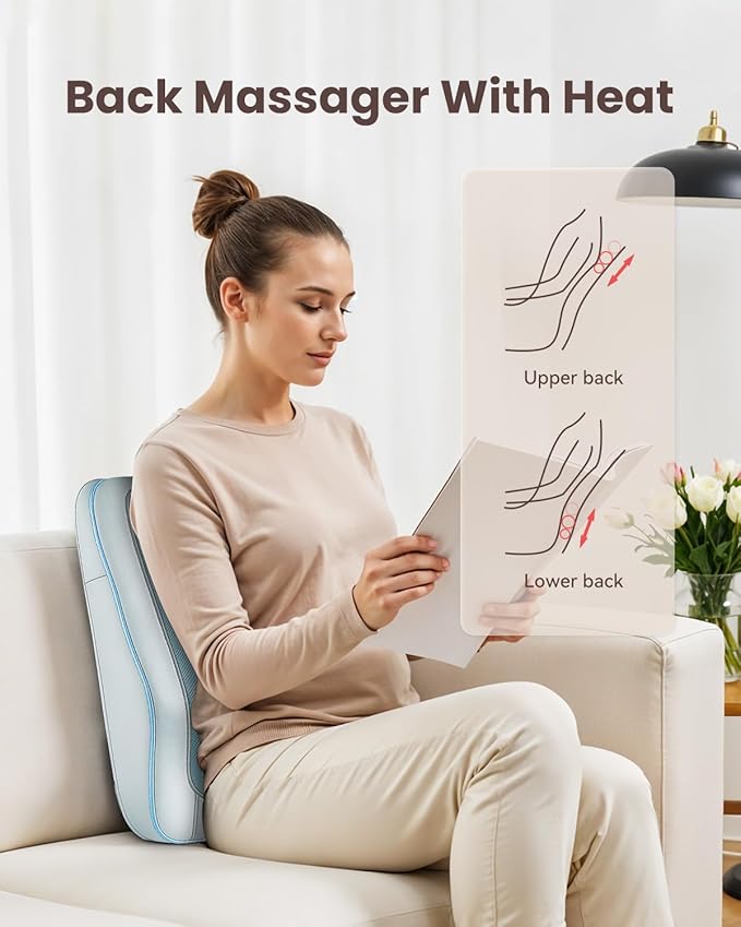 COMFIER Shiatsu Back Massager with Heat & Vibration, 3D Deep Kneading Back Massage for Pain Relief, Home Office Use,Blue