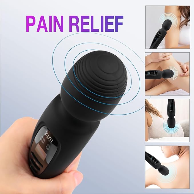 Cordless Massager with LCD Display, Personal Massager for Pain Relief, Powerful 12 Massage Modes, Black