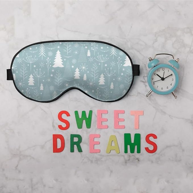 Pine Snowflakes Silk Eye Mask Sleep Mask Snow Winter Christmas Pattern Blue Eye Mask with Adjustable Strap Lightweight for Women Work Travel Night Sleep