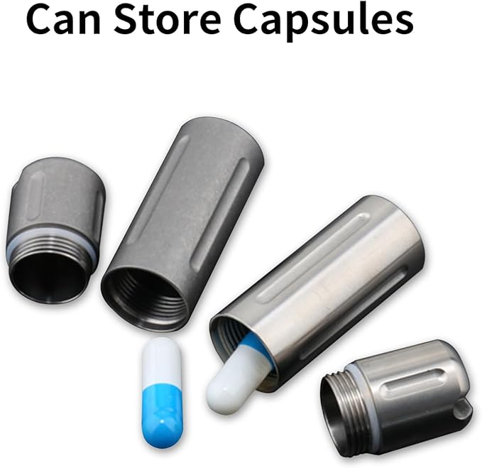 Pill Holder Keychain,Titanium Waterproof Single Pill Box Container,Portable Small Pill Case,Mini Canister Medicine Capsule Bottle Pill Container,for Outdoor Camping Traveling Hiking (Black)