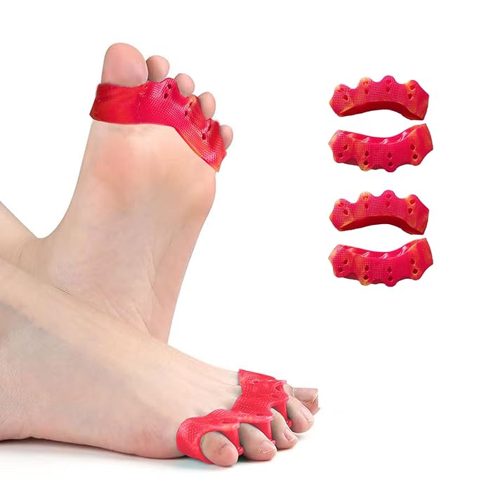Weiuah 4-Pack Toe Separators & Toe Spacers -Bunion Corrector, Overlapping Toes corrector, Hammer Toe, Relieves Foot Pain, Restores Natural Toe Alignment Unisex,Regular Size (Yellow & Red)