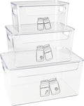 3 Pieces Supplement Bottle Organizer, Clear Plastic Vitamin Organizer with Lid and Handle, Stackable Pill Bottle Organizer, First Aid Box Empty for Vitamin, Medicine, Fish Oil & Supplements
