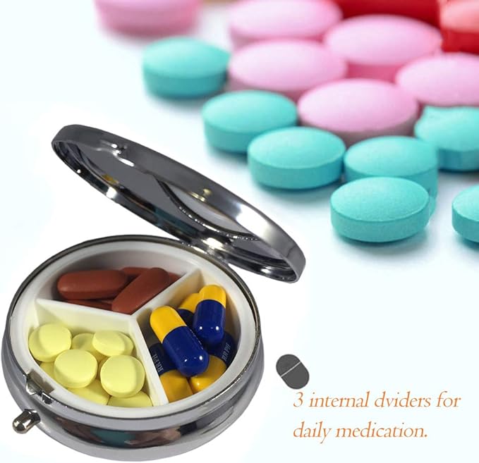6Pcs Elegant Pill Box Case, CREATIEE-PRO Portable Medicine Tablet Vitamin Holder Organizer with 3 Component for Purse Pocket Travel - Practical & Fashionable(6 Patterns, 1.6Inches)