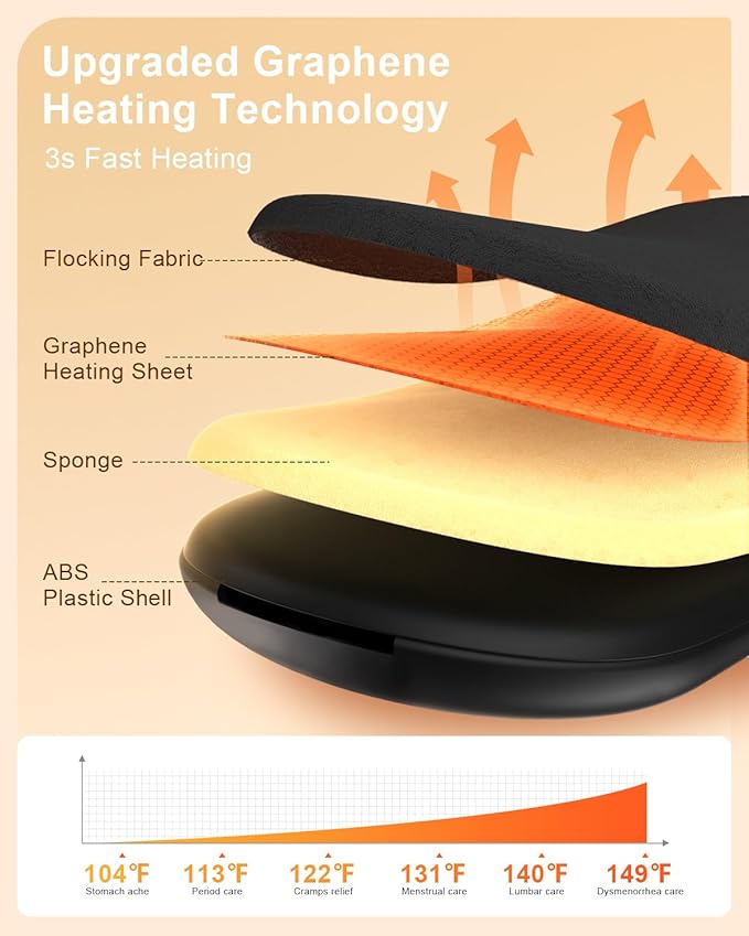 NOWWISH Upgraded Graphene Heating Pad for Period Cramps Pain Relief, Portable Electric Cordless Menstrual Heating Pad with 6 Heat Levels 6 Massage Modes 3 Timer, Easter Gifts for Women Girls, Black