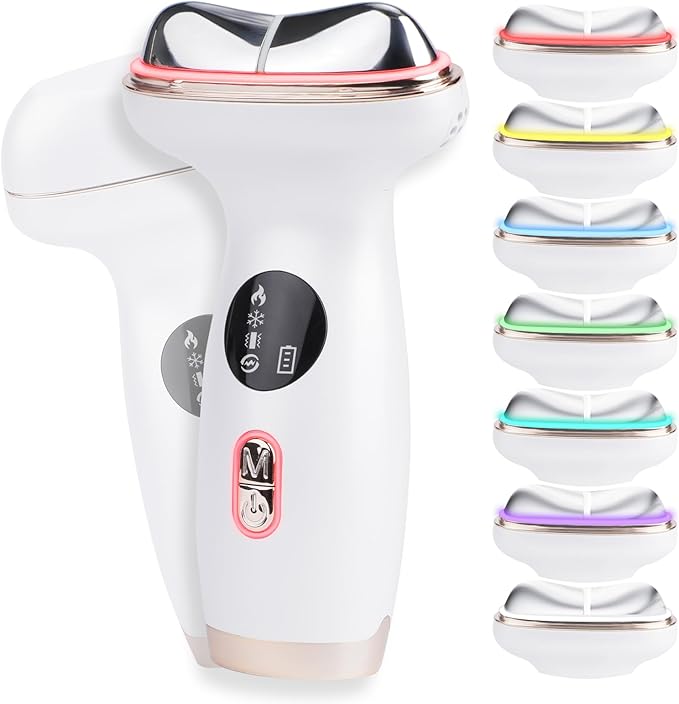 Microcurrent Facial Device with Red Light Therapy - 7-in-1 LED Sculptor & Hot Gua Sha for Face Neck Eye Firming, Depuffing & Double Chin Reduction