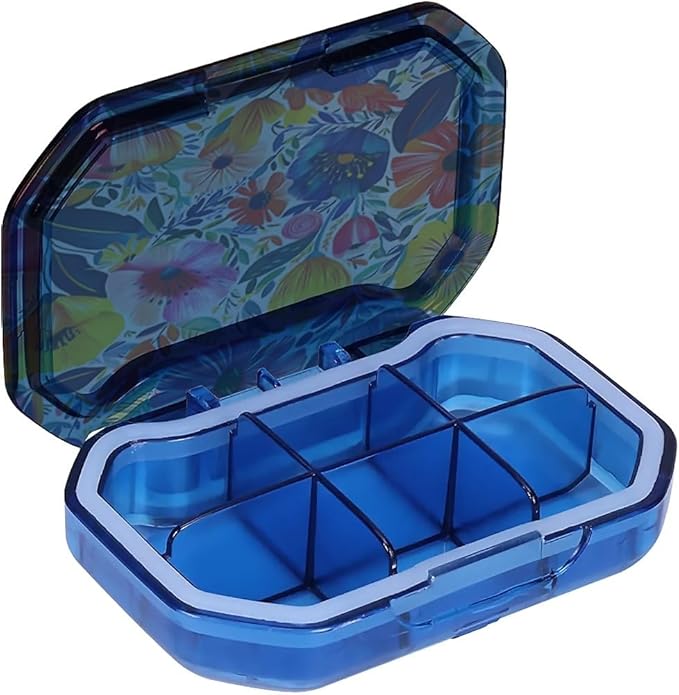 This Portable Bohemian Style Flower Pattern 6 Compartment Pill Box Can Be Placed in A Pocket Or Wallet to Store Vitamins, Medicines Health Supplements Other Medications.