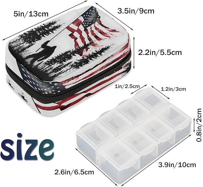 American Flag Orangutan Woods Travel Pill Organizer Box Weekly Portable Pill Case Daily Pills 7 Day Small Birth Control Pills Container Removable Compartments for Medicine Vitamins Fish Oil