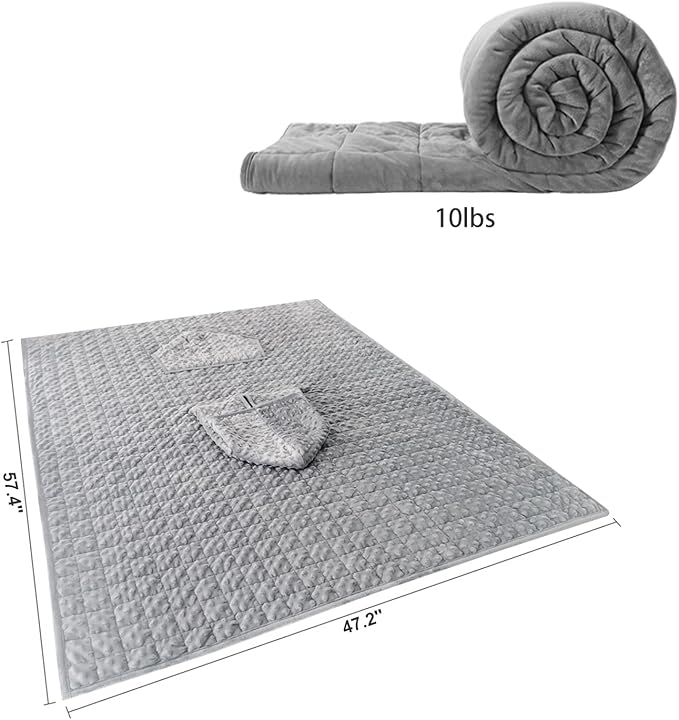 Weighted Blanket, Wearable Heavy Blanket 10lbs(57.4''x47.2'') Grey for Adult, Soft Material with Premium Glass Beads for Better Sleep