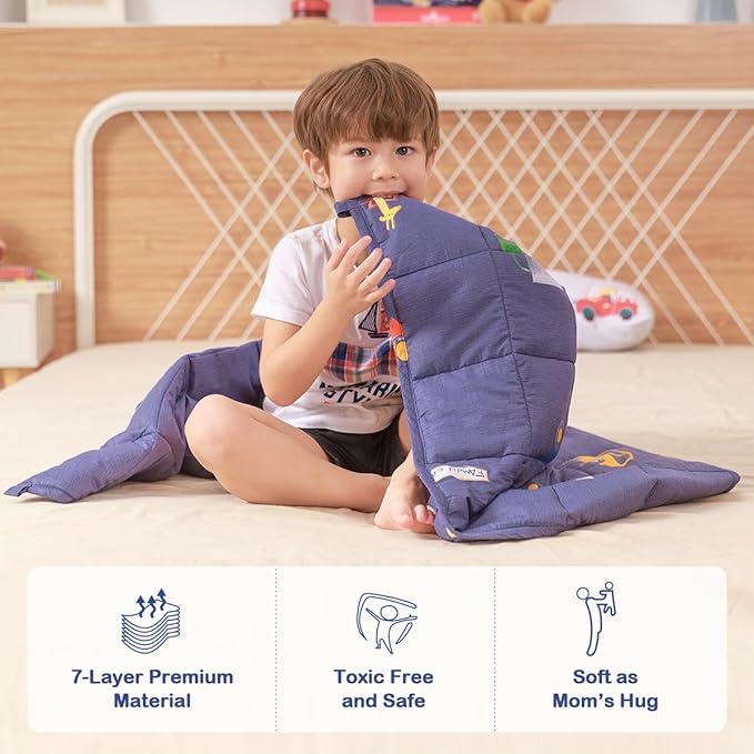 Sivio Weighted Blanket - 100% Cotton Heavy Blanket 3lbs, 36 x 48 inches, Breathable Soft Throw Blanket for Calm Sleeping for Home and School Nap, Blue Car
