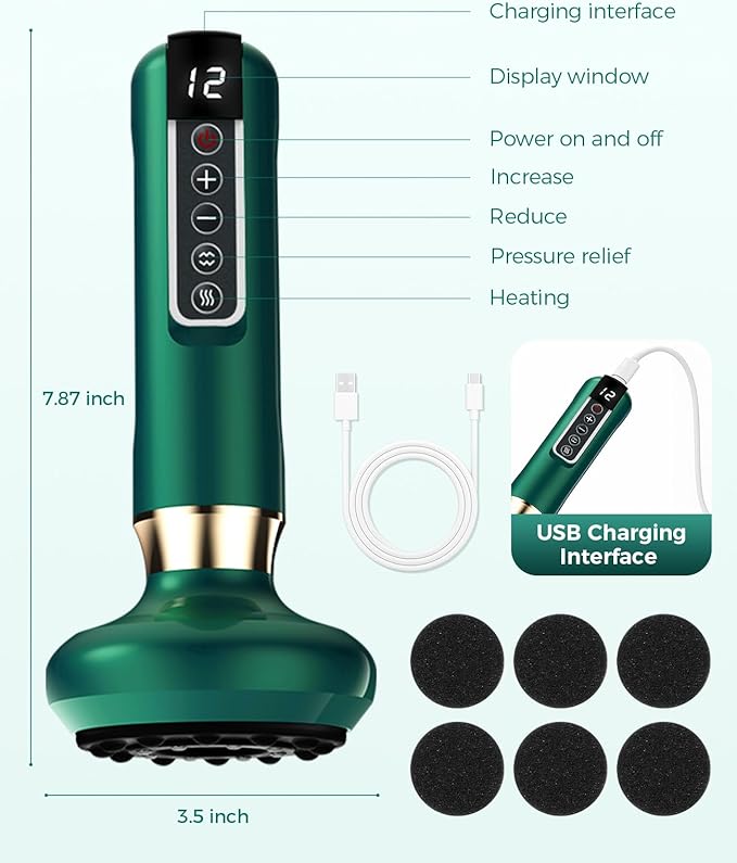 Intelligent Handheld Massage Tool for Anti - Cellulite, Electric Cupping Device with 12 Suction Modes. This Fat Remover Massager is Suitable for Arms, Legs. (Olive)