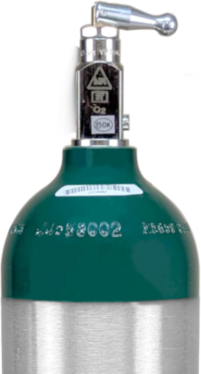 ResOne Portable Aluminum Medical Oxygen Cylinder, B (M6) Size, with CGA-870 Toggle Valve for Medical Use - Non-Sparking, Green Dome, Brushed Finish, 5.7 cf, Ships Empty, Prescription Required to Fill