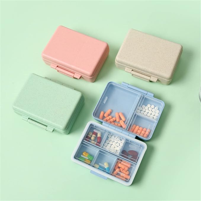 2023 New Daily Pill Organizer, 9 Compartments Portable Sealed Pill Box, Travel Pill Organizer, Waterproof Design Pill Box for Wallet Pocket to Hold Vitamins, Cod Liver Oil & Medications (H-2PC-Green)