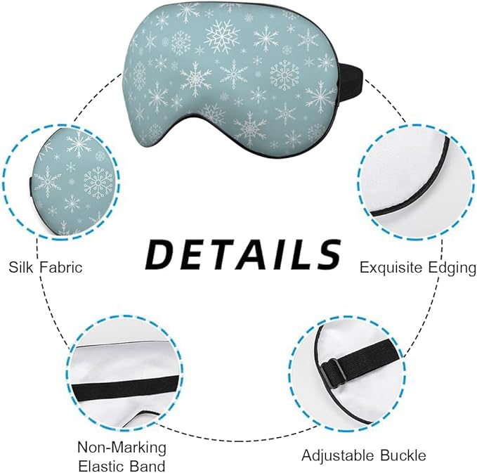 Silk Snowflake Sleep Mask with Adjustable Strap for Travel, Office, Gift - White, Green