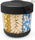 Large Pill Dispenser, Portable Pill Bottle Organizer for 7 Vitamins, Anti-Mix Supplement Organizer with Easy Twist Wide Opening, BPA-Free Pill Container, 20 Pcs Labels Included, Black