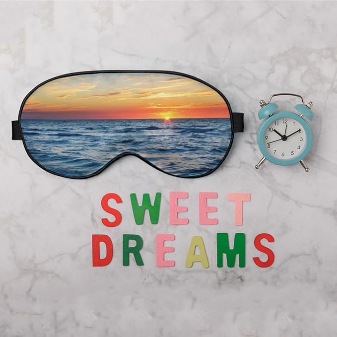 Ocean Scenery Sleep Eye Mask Eye Cover Tropical Summer Sun Sea Silk Eye Mask for Sleeping with Adjustable Strap for Travel Nap Shift Work Office