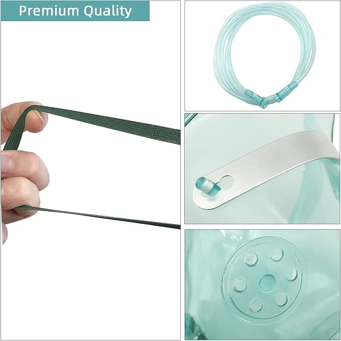 3 Pack Oxygen Mask for Face Adult with 7 Ft Tube, Adult Oxygen Mask with Adjustable Elastic Strap - Adult Elongated XL,Green
