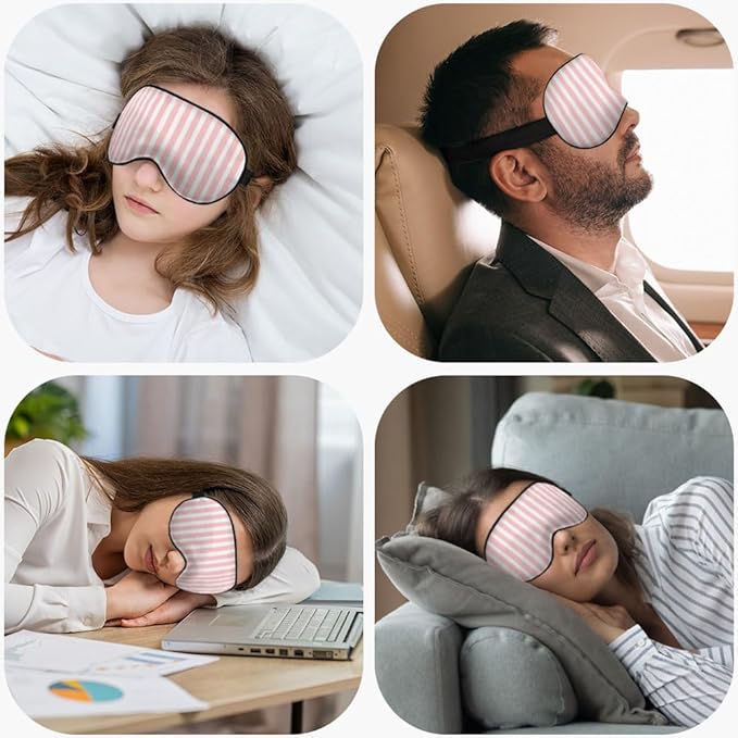 Striped Eye Mask Sleeping Mask Pink and White Stripes Sleep Masks Silky Soft Eye Cover for Women Men Shading Blindfold for Air Travel Sleeping