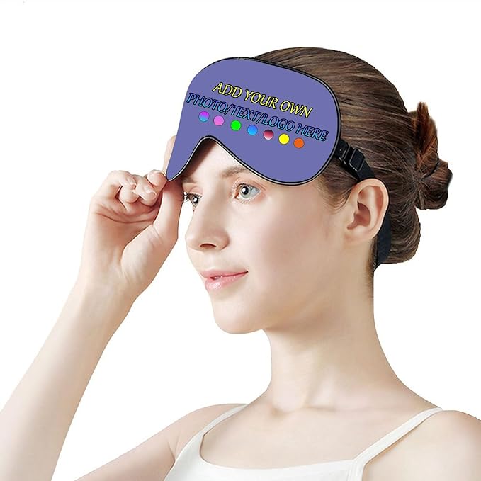 Personalized Eye Mask, Custom Eyeshade Blindfold Add Your Design Image Text Customized Eye Cover with Adjustable Strap for Sleeping Travel Work Naps Blocks Light, Purple Blue