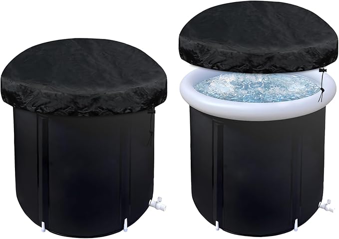 Klmnop Portable Ice Bath Cover, 32 Inch Waterproof Ice Tub Cover with Drawstring for Ice Plunge Tub and Cold Bath Tub(Black)